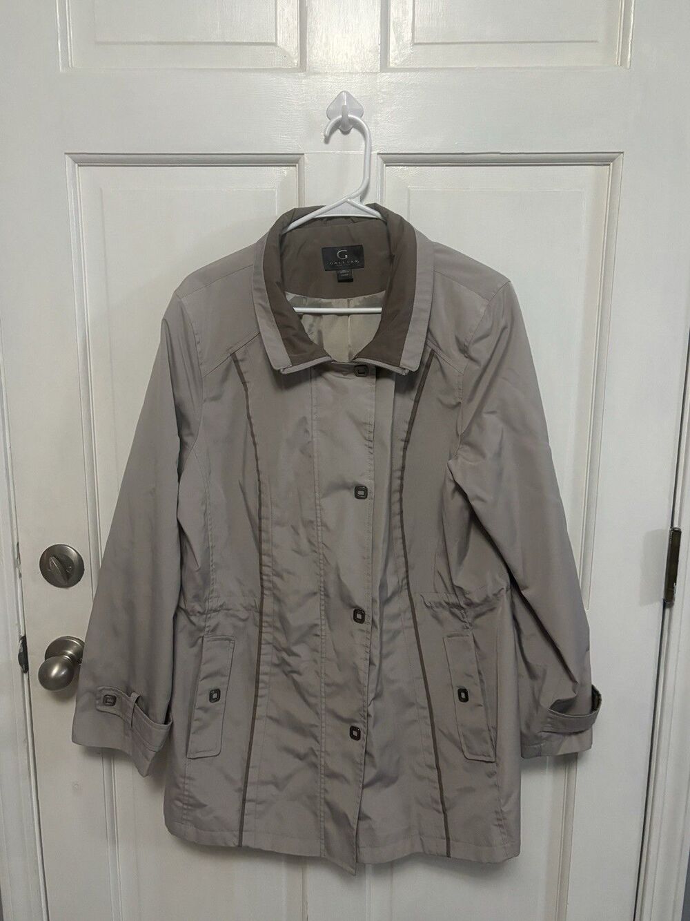 Women’s Gallery Brown/Tan Lined Rain Jacket Trench Coat Lightweight XL